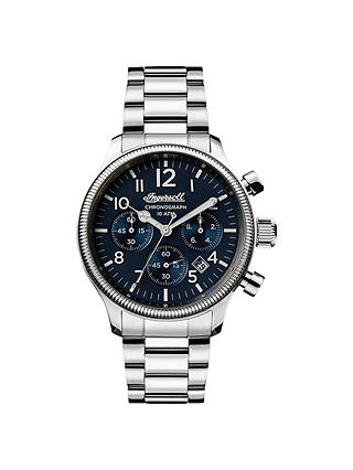 Ingersoll I03804 Men's The Apsley Chronograph Date Bracelet Strap Watch, Silver/Navy