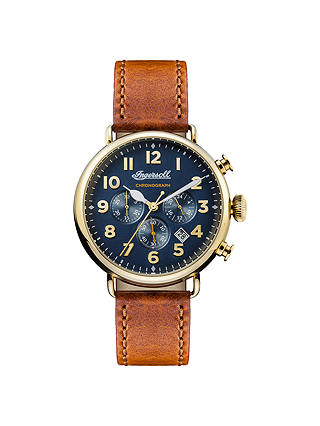 Ingersoll I03501 Men's The Trenton Chronograph Date Leather Strap Watch, Tan/Navy
