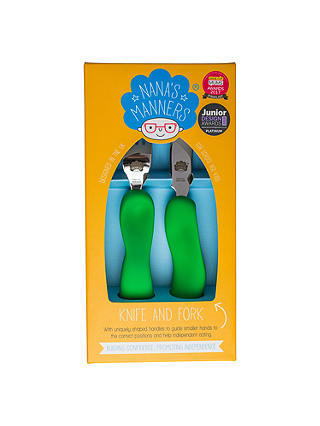 Nana's Manners Melamine Knife and Fork Cutlery Set, Green