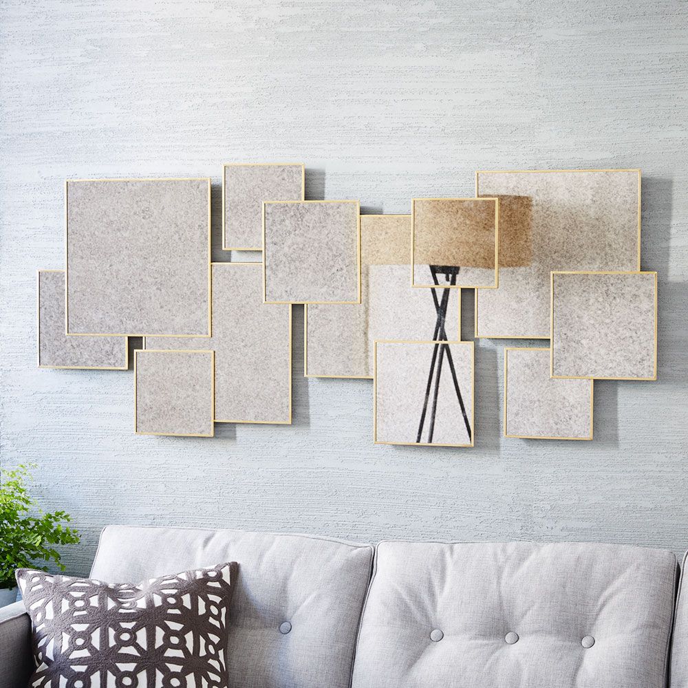 west elm Overlapping Squares Mirror, Brass at John Lewis & Partners