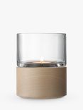 LSA International Lotta Glass Lantern & Ash Wood Base Candle Holder, H13cm