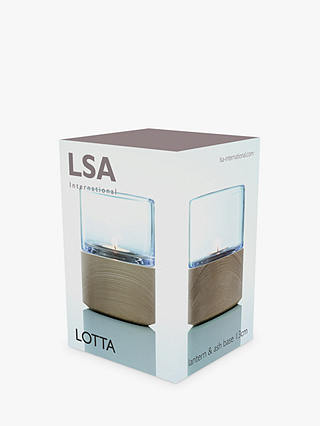 LSA International Lotta Glass Lantern & Ash Wood Base Candle Holder, H13cm