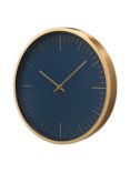 John Lewis Wall Clock, Navy/Brass, 30cm