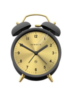 Newgate Clocks Charlie Bell Analogue Silent Sweep Alarm Clock, Grey/Brass
