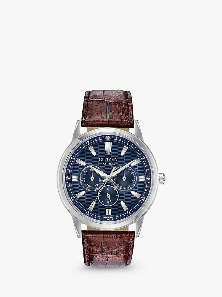 Buy Citizen BU2070-12L Men's Eco-Drive Chronograph Leather Strap Watch, Brown/Blue Online at johnlewis.com
