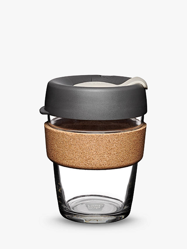 johnlewis.com | KeepCup Cork Brew Reusable 12oz Glass Coffee Cup/Travel Mug, 340ml, Clear/Grey