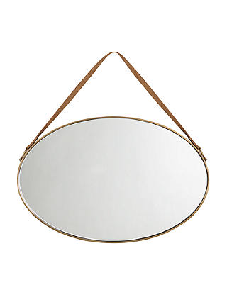 John Lewis & Partners Ronda Oval Hanging Mirror with Strap, 54 x 40cm, Antique Brass