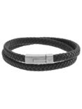 Emporio Armani Men's Double Braided Leather Bracelet, Black/Silver