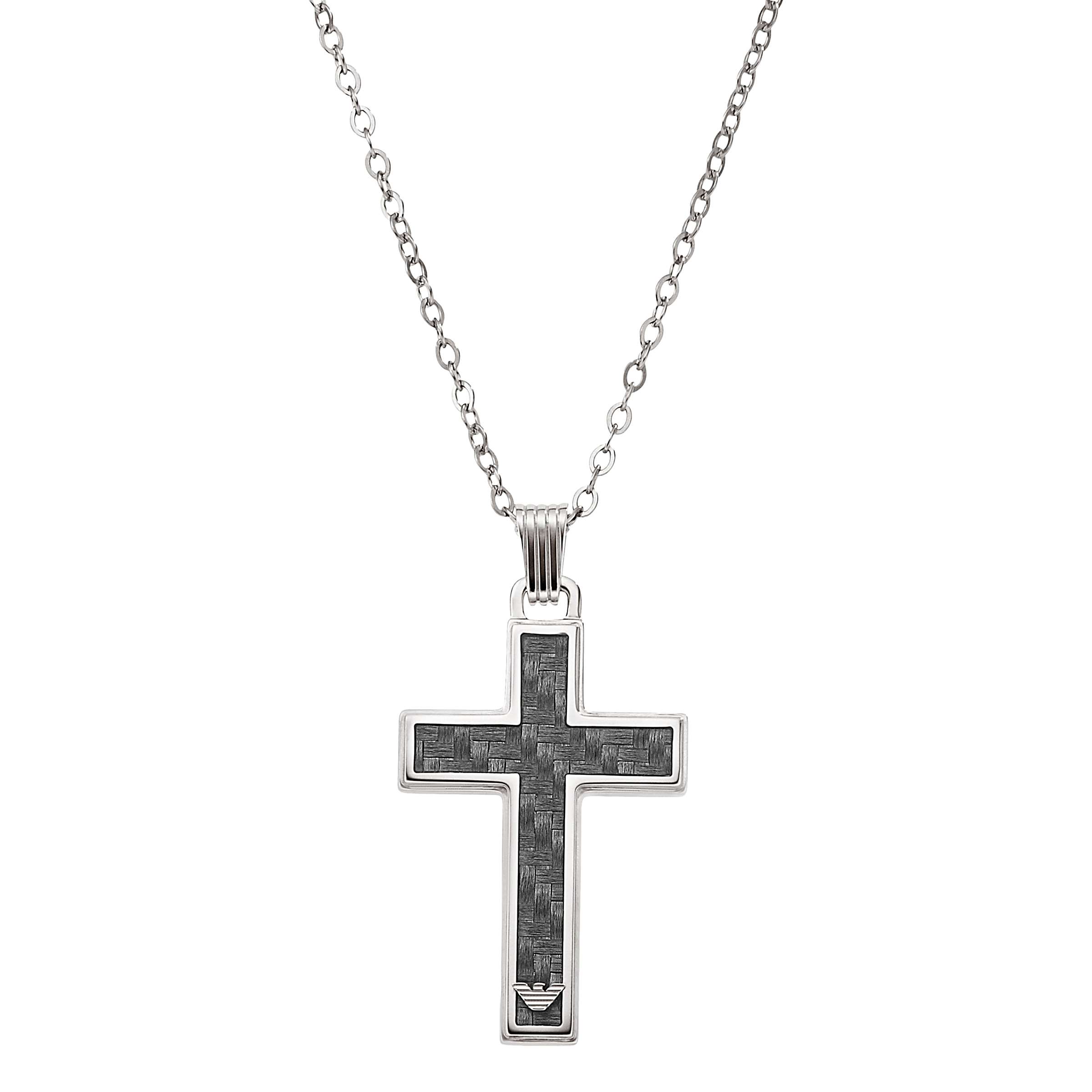 Buy Emporio Armani Men's Cross Necklace, Black/Silver Online at johnlewis.com
