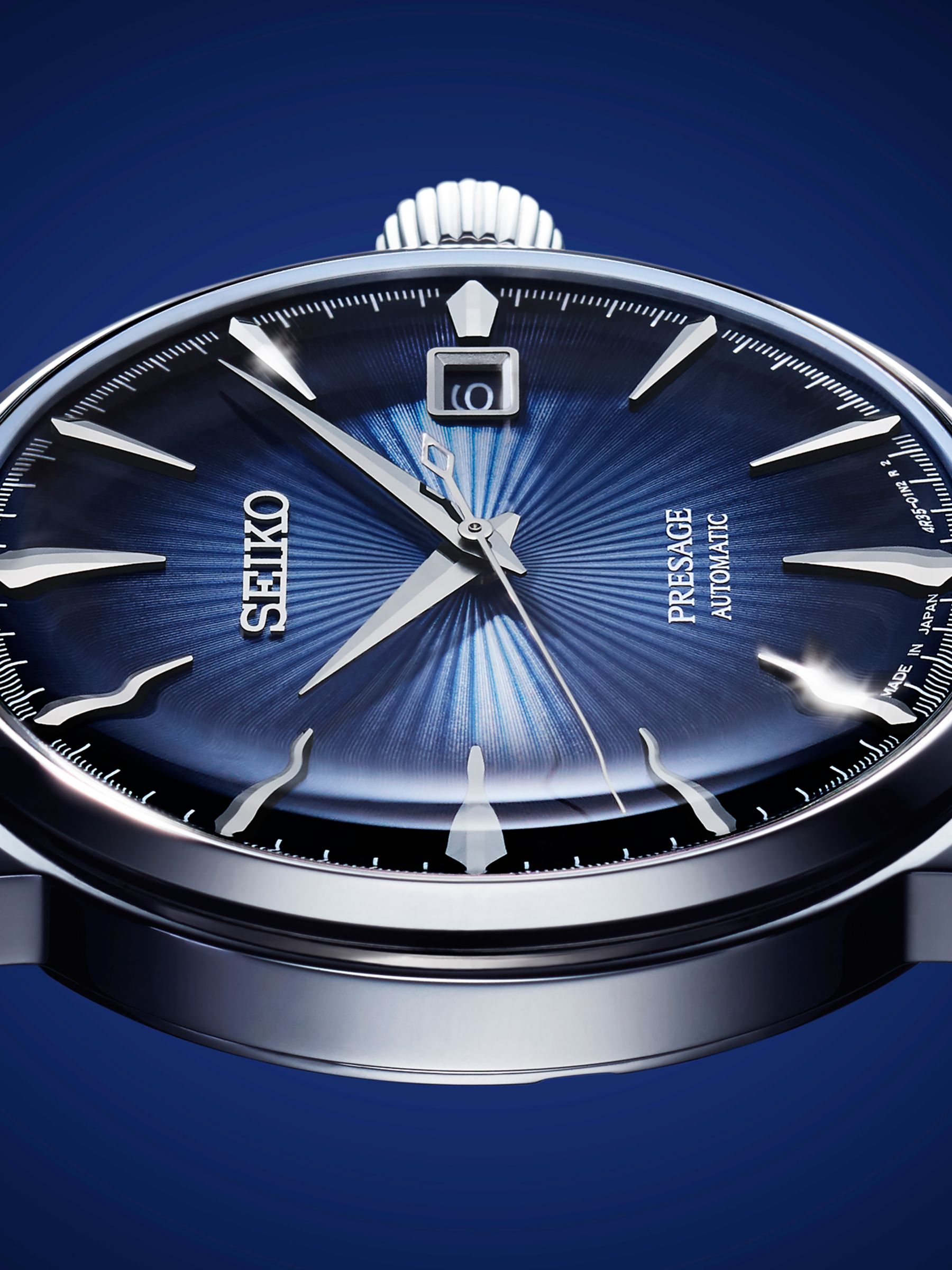 Seiko SRPB41J1 Men's Presage Automatic Date Bracelet Strap Watch, Silver/Blue