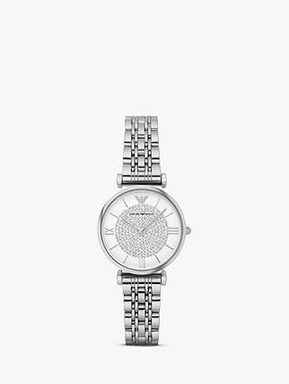 Emporio Armani AR1925 Women's Crystal Bracelet Strap Watch, Silver/White