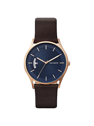 Skagen SKW6450 Men's Holst Leather Strap Watch, Brown/Blue