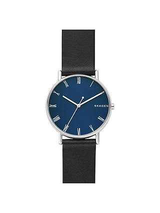 Skagen SKW6434 Men's Signatur Roman Numerals Leather Strap Watch, Black/Blue