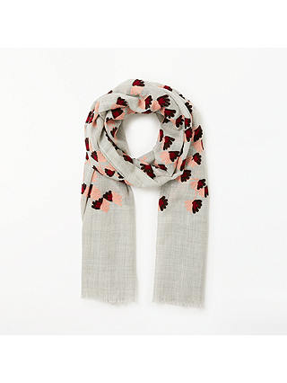 Modern Rarity Fan Floral Embroidery Wool Scarf, Grey Mix