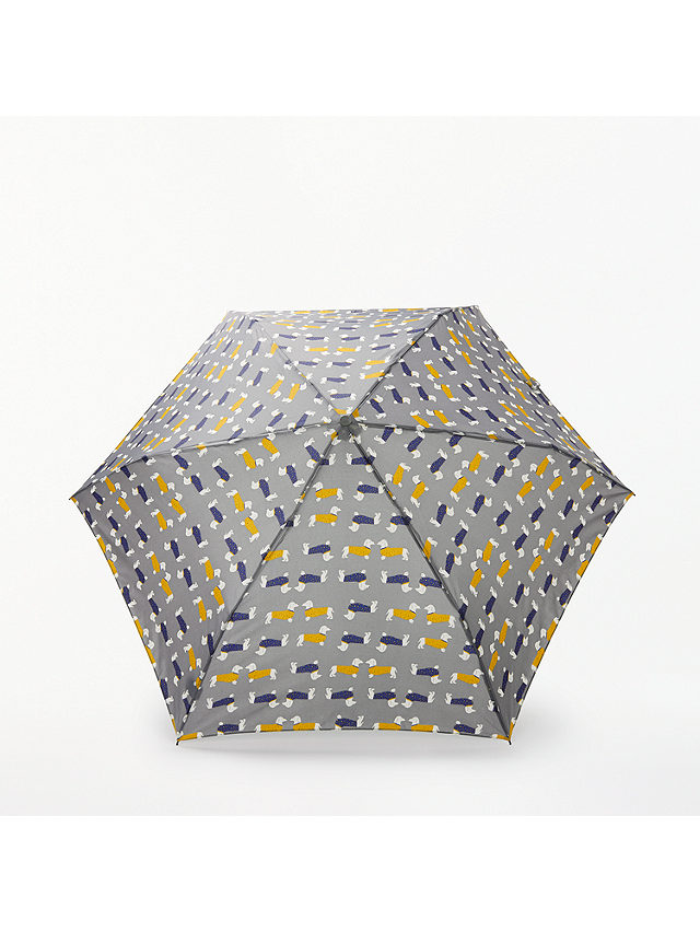 John Lewis & Partners Sausage Dog Print Superslim Umbrella, Grey/Multi