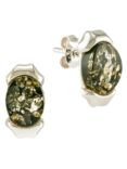 Be-Jewelled Sterling Silver Oblong Cognac Earrings, Green Amber