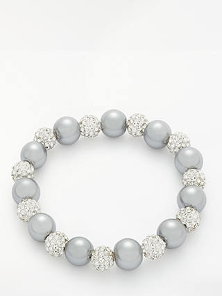John Lewis & Partners Faux Pearl and Glass Beaded Stretch Bracelet, Silver