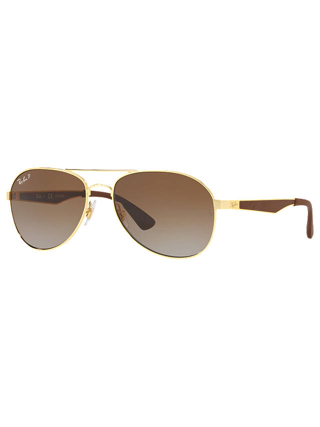 Ray-Ban RB3549 Polarised Aviator Sunglasses, Gold/Brown Gradient