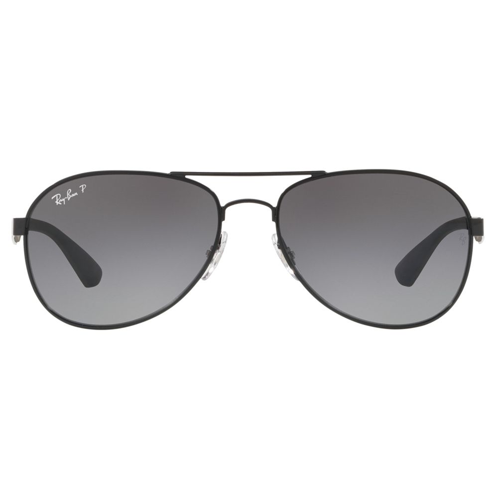 Ray-Ban RB3549 Polarised Aviator Sunglasses, Shiny Black/Grey Gradient ...