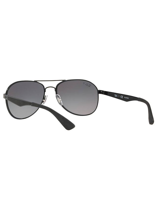 Ray-Ban RB3549 Polarised Aviator Sunglasses, Shiny Black/Grey Gradient