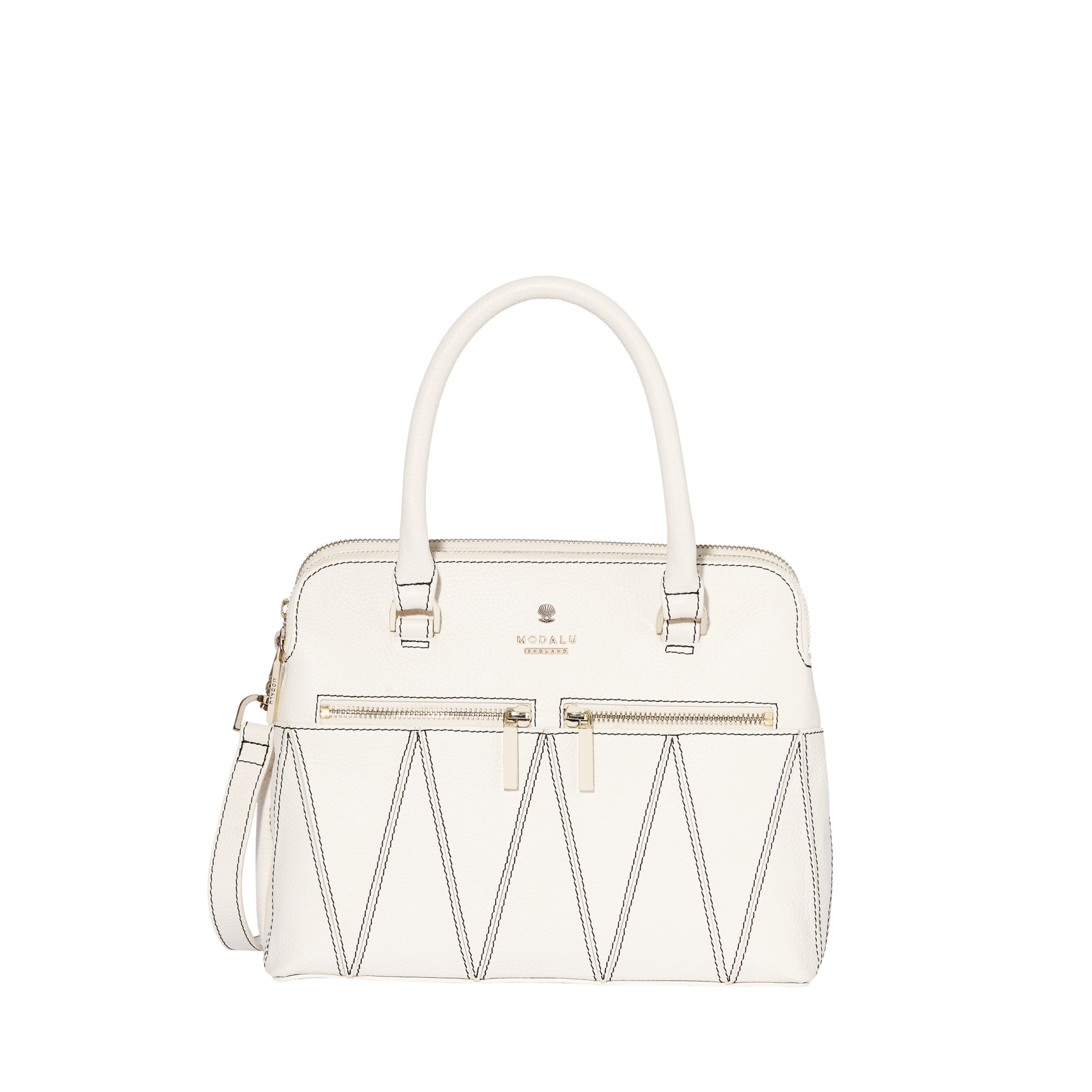 Modalu Pippa Leather Patterned Mini Grab Bag, White Choc