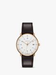 Junghans 041/7872.04 Unisex Max Bill Date Leather Strap Watch, Brown/White