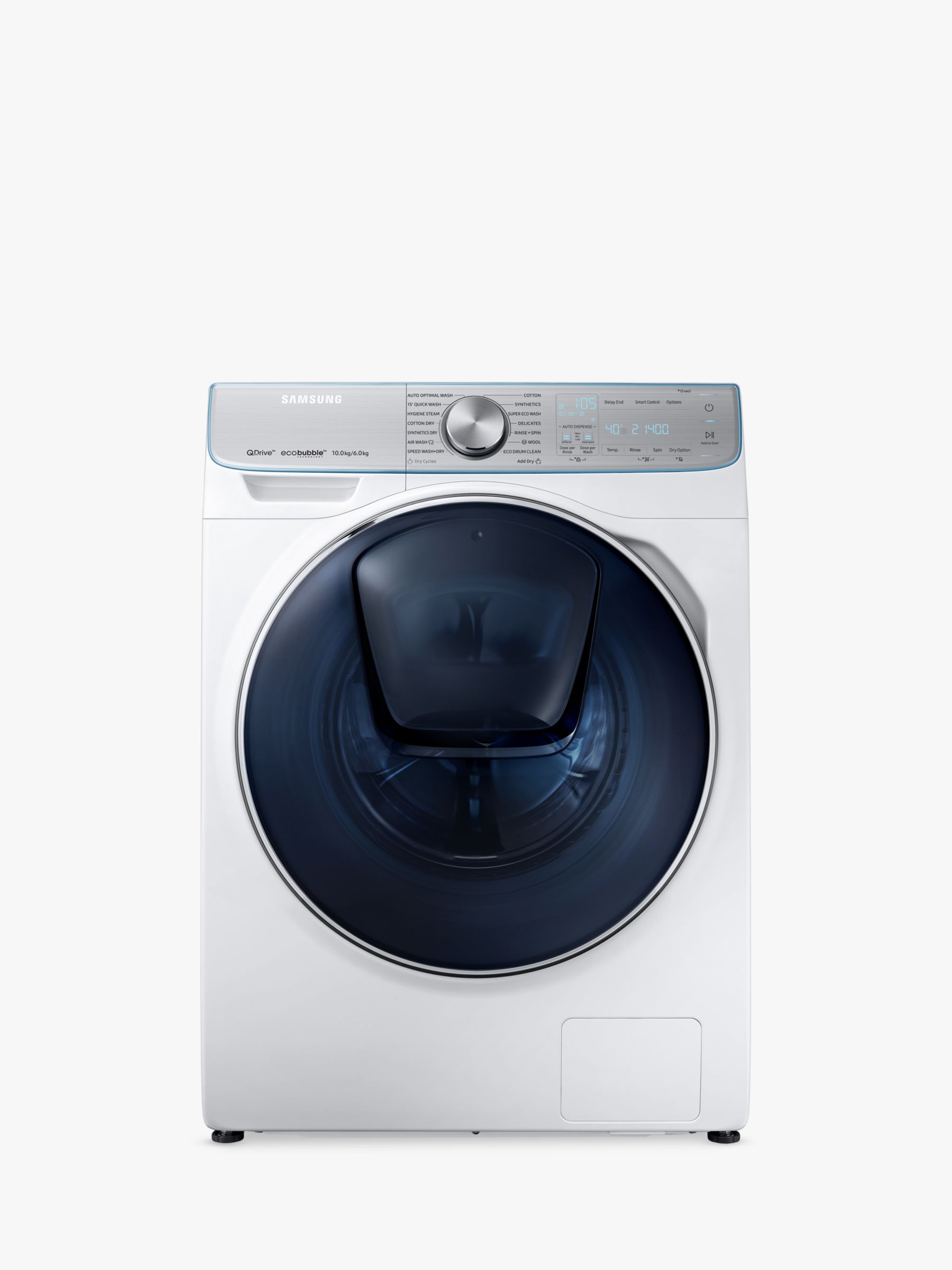 Samsung QuickDrive WD10N84GNOA/EU Freestanding Washer Dryer with AddWash, 10kg Wash/6kg Dry Load, A Energy Rating, 1400rpm Spin, White