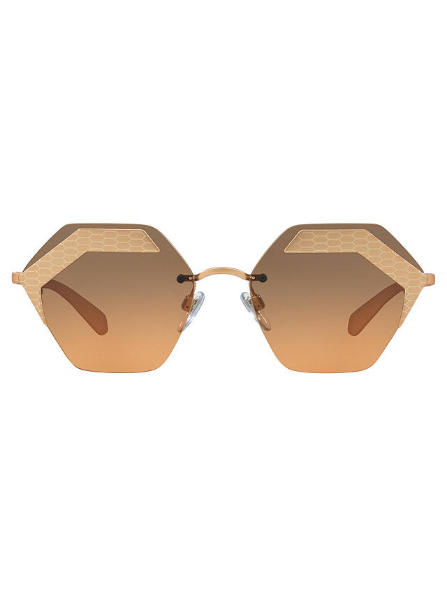 BVLGARI BV6103 Hexagonal Sunglasses, Rose Gold/Grey Gradient