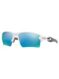 Oakley OO9188 Men's Flak 2.0 XL Prizm™ Polarised Rectangular Sunglasses, Polished White/Prizm Blue