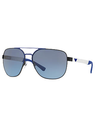 Emporio Armani EA206462 Men's Polarised Aviator Sunglasses, Blue/White