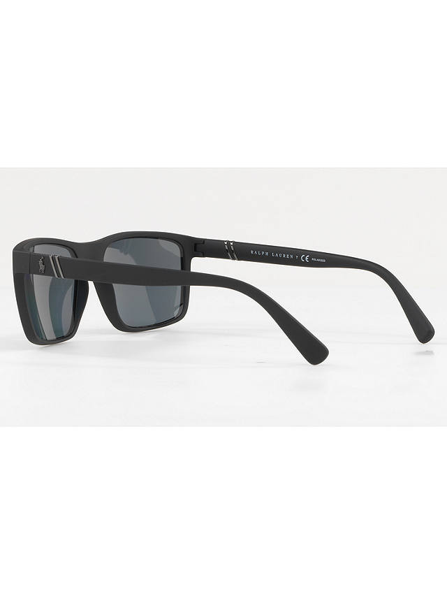 Polo Ralph Lauren PH4133 Men's Polarised Rectangular Sunglasses, Black/Grey