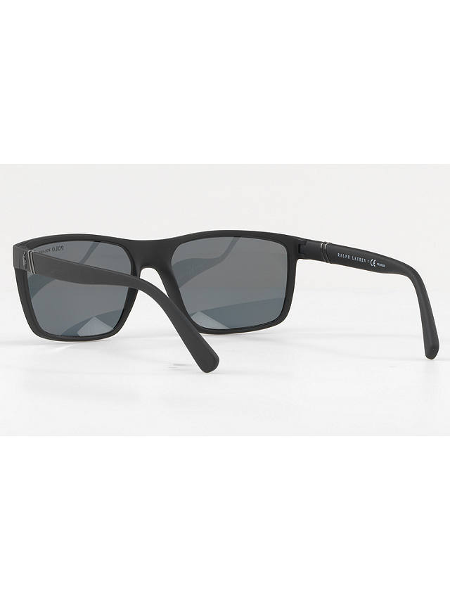 Polo Ralph Lauren PH4133 Men's Polarised Rectangular Sunglasses, Black/Grey