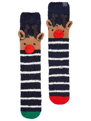 Joules Fab Fluffy Reindeer Christmas Tree Ankle Socks, Navy/Multi