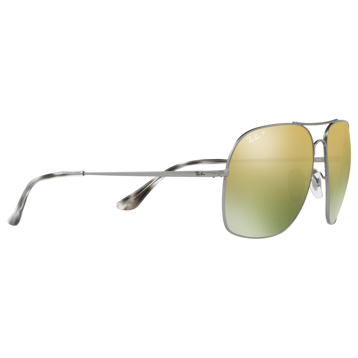 George Stevenson Bot Banyan Ray-Ban RB3587CH Men's Chromance Polarised Square Sunglasses, Silver/Mirror  Green