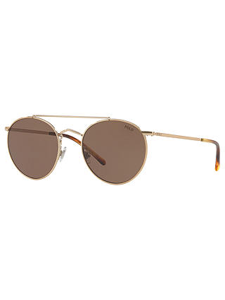 Polo Ralph Lauren PH3114 Men's Oval Sunglasses, Gold/Brown