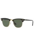 Ray-Ban RB3016 Men's Polarised Clubmaster Sunglasses, Black/Green