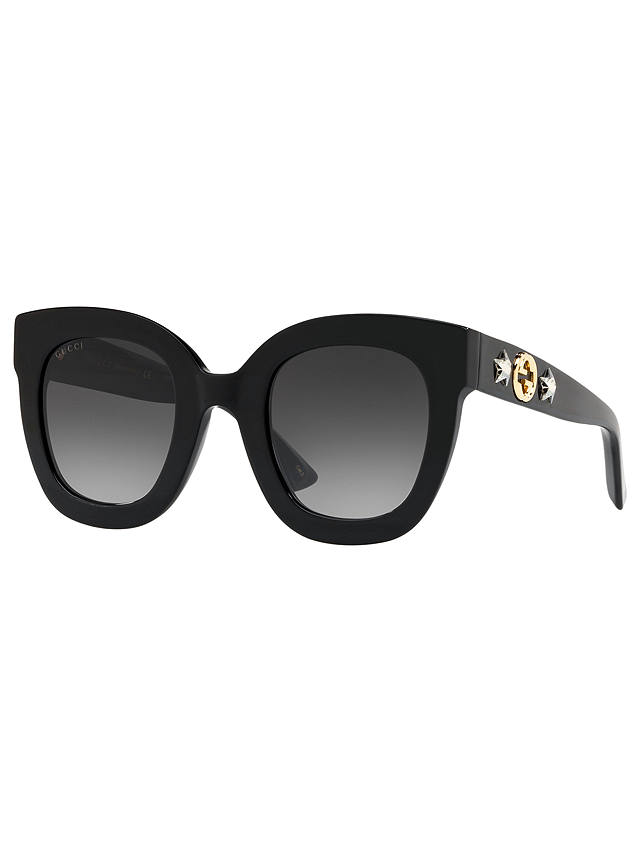 Gucci GG0208S Statement Oval Sunglasses, Shiny Black/Grey Gradient