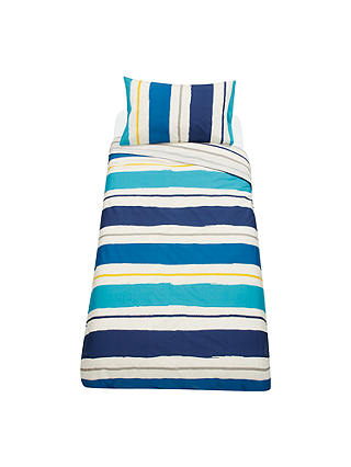 little home at John Lewis Painterly Striped Reversible Duvet Cover and Pillowcase Set, Single, Blue/Multi