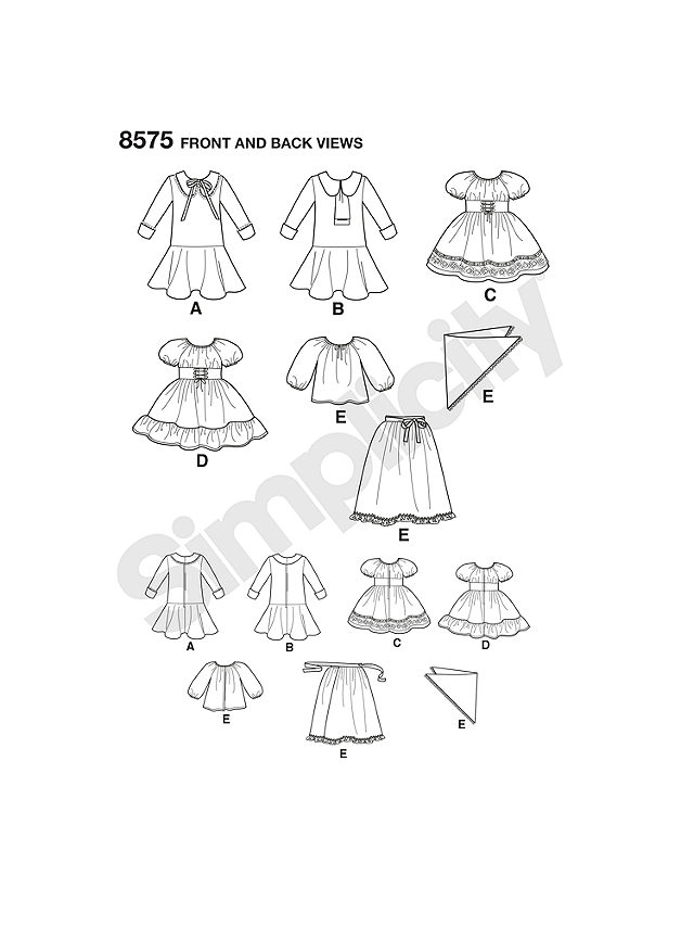 Simplicity 18" Vintage Doll Clothes Sewing Pattern, 8575