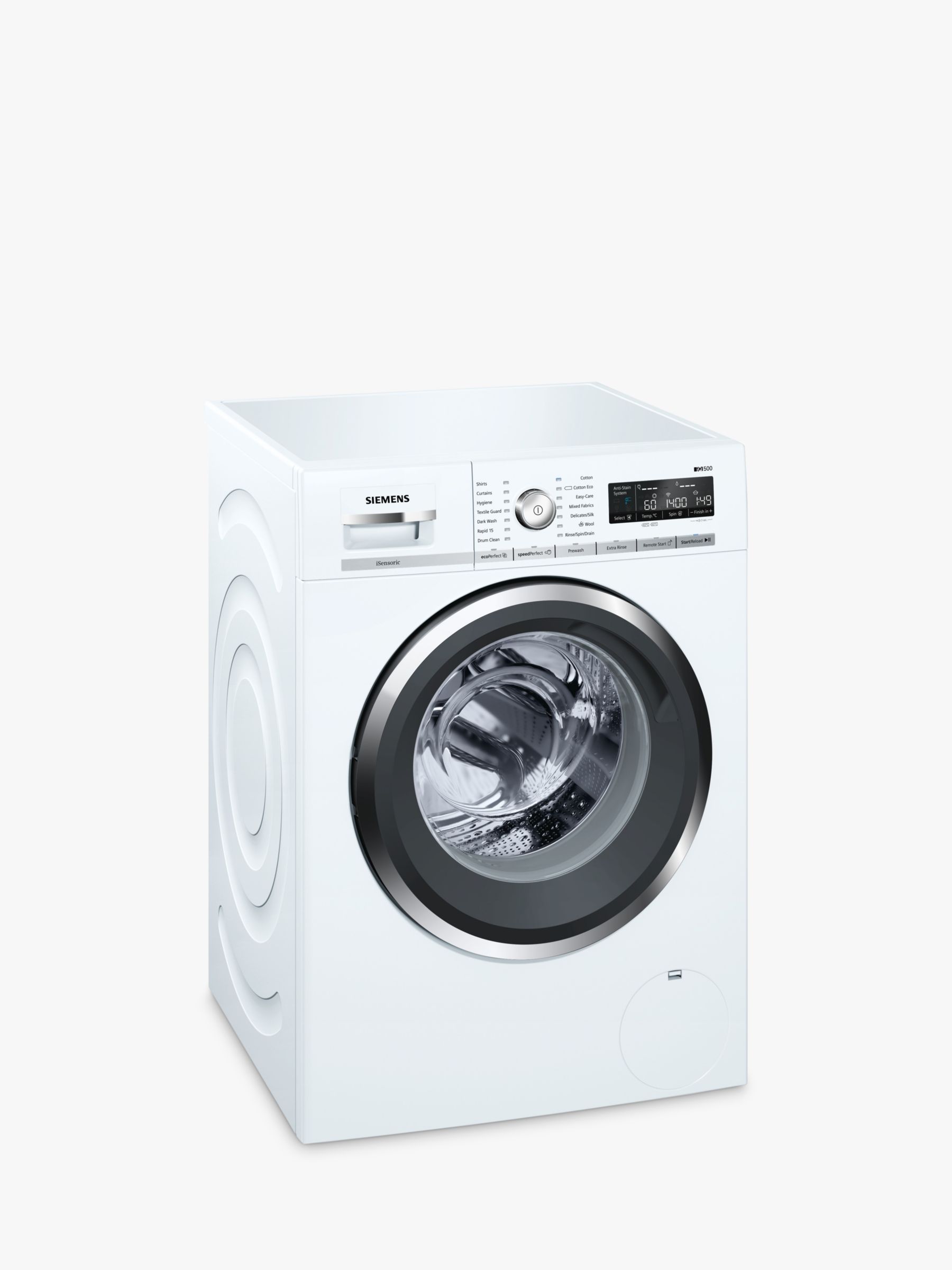 Siemens WM14W5H0GB Freestanding Washing Machine with Home Connect, 9kg Load, A+++ Energy Rating, 1400rpm Spin, White