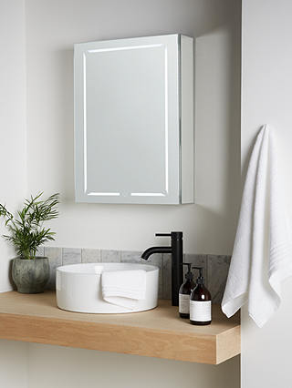 John Lewis & Partners Wireless Sound Single Mirrored and Illuminated Bathroom Cabinet