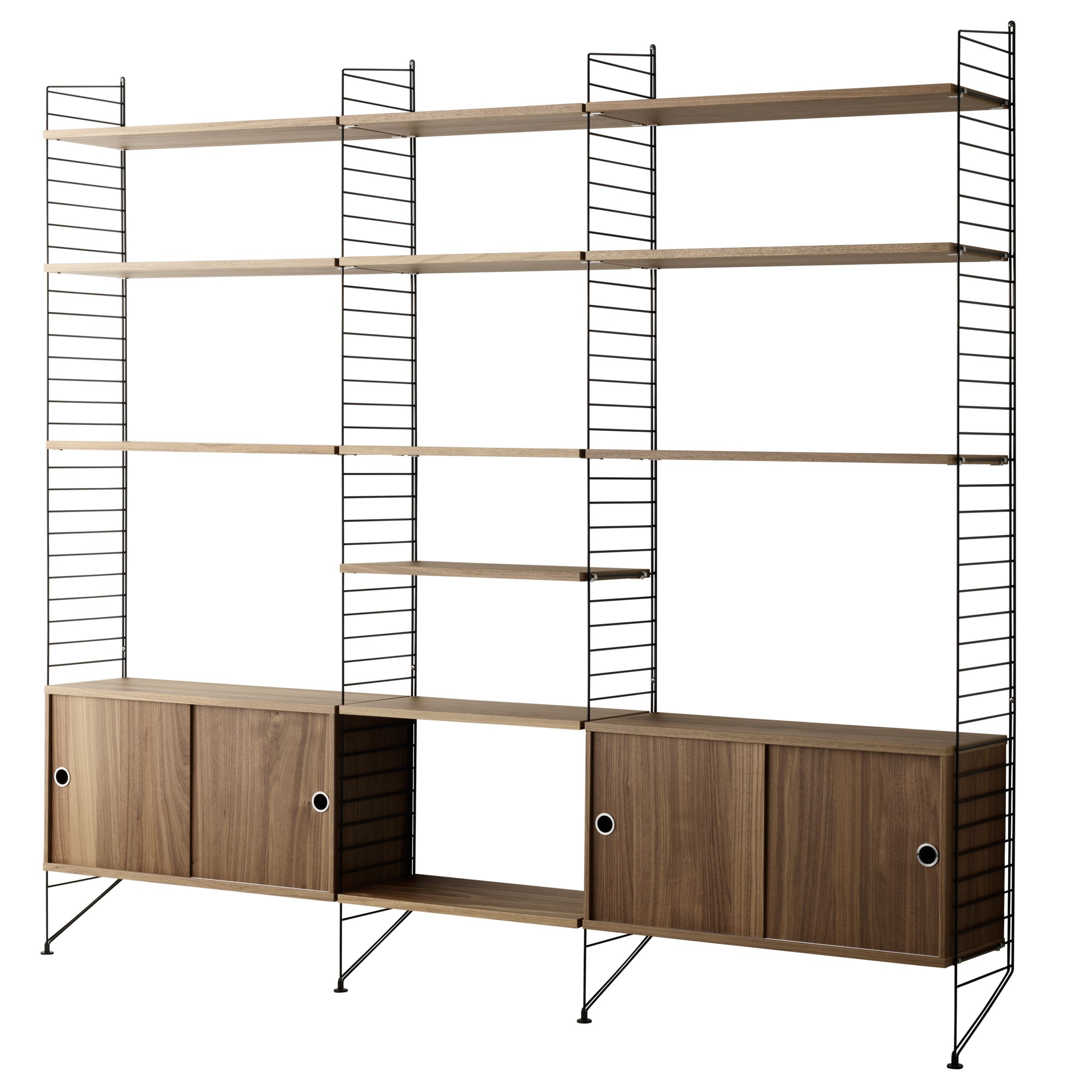 Shelving Unit With Double Cabinets, Wall Cabinets And Shelves