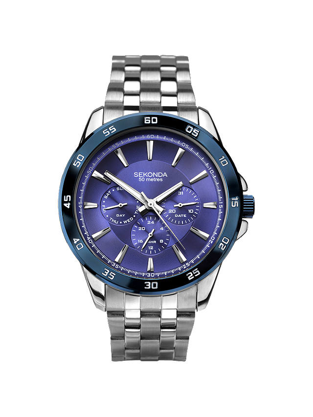 Sekonda 1391.27 Men's Chronograph Bracelet Strap Watch, Silver/Blue