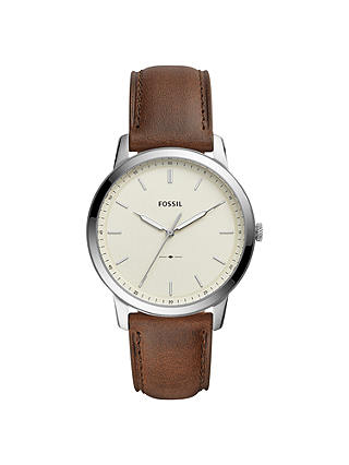 Fossil Men's Minimalist Leather Strap Watch, Brown/White FS5439