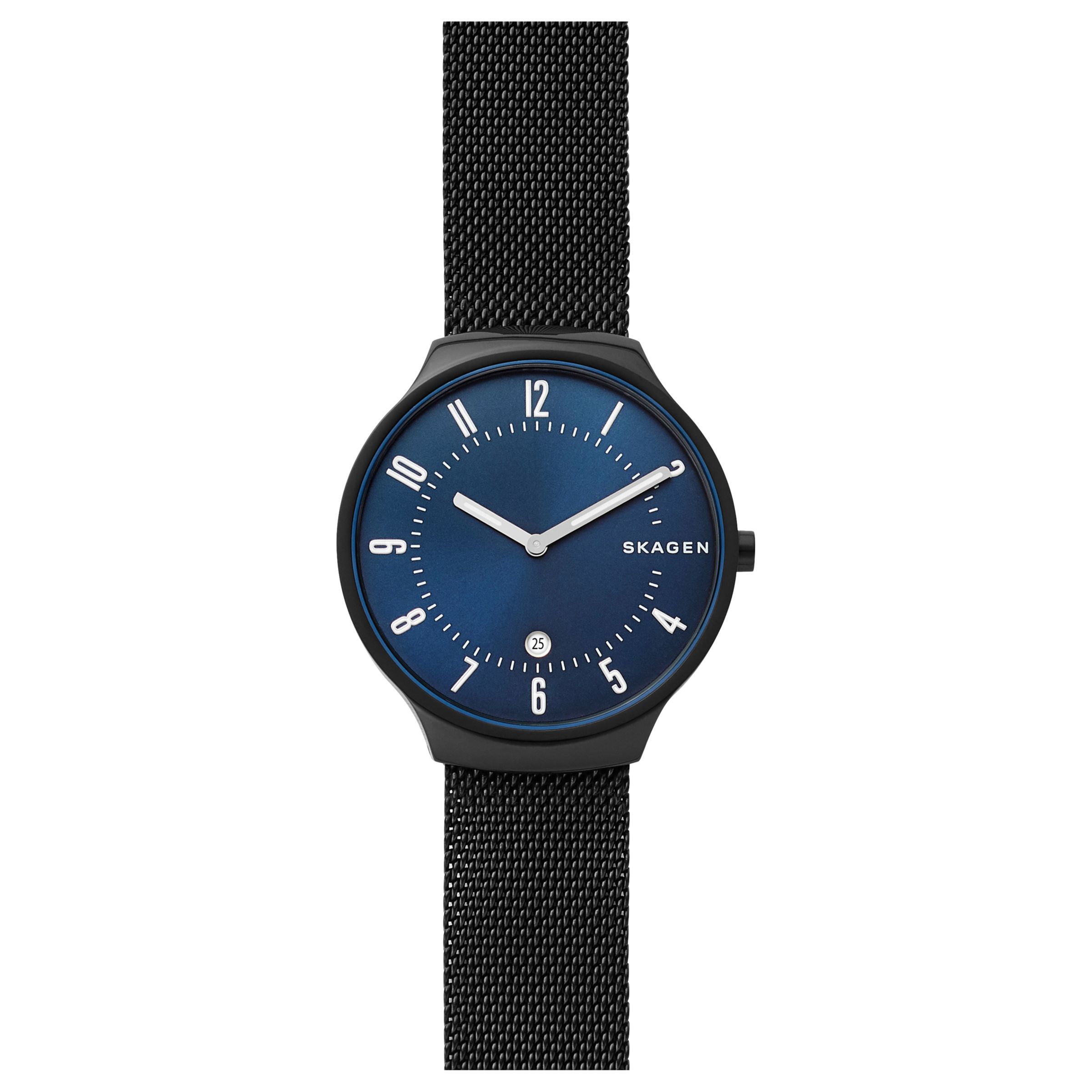Skagen SKW6461 Men's Grenen Date Mesh Bracelet Strap Watch, Black/Blue