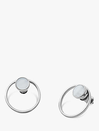 Skagen Agnethe Cut Out Mother of Pearl Round Stud Earrings, Silver/White SKJ1096040