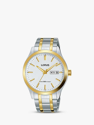 Lorus Men's Day Date Two Tone Bracelet Strap Watch, Multi/White RXN60DX9