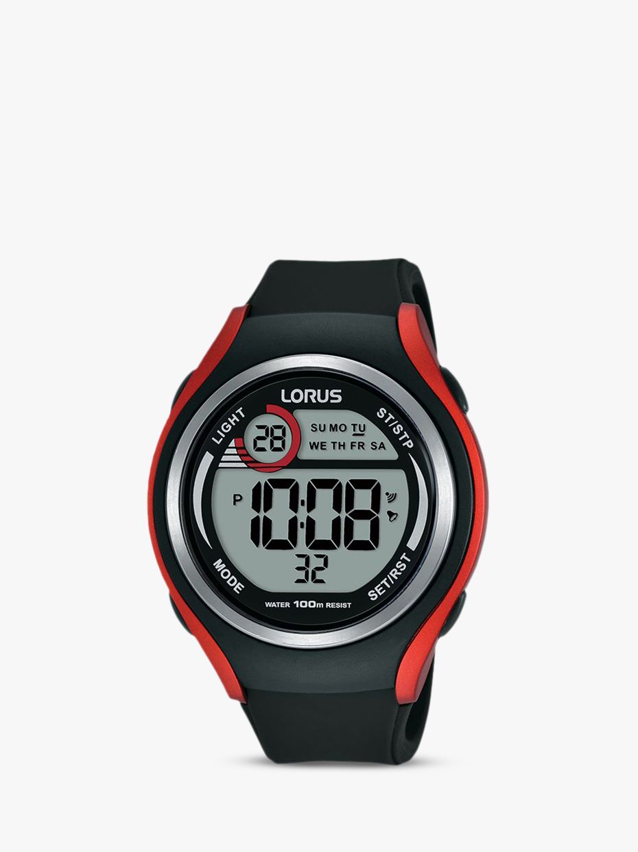 Lorus R2379LX9 Men's Digital Silicone Strap Watch, Black/Grey