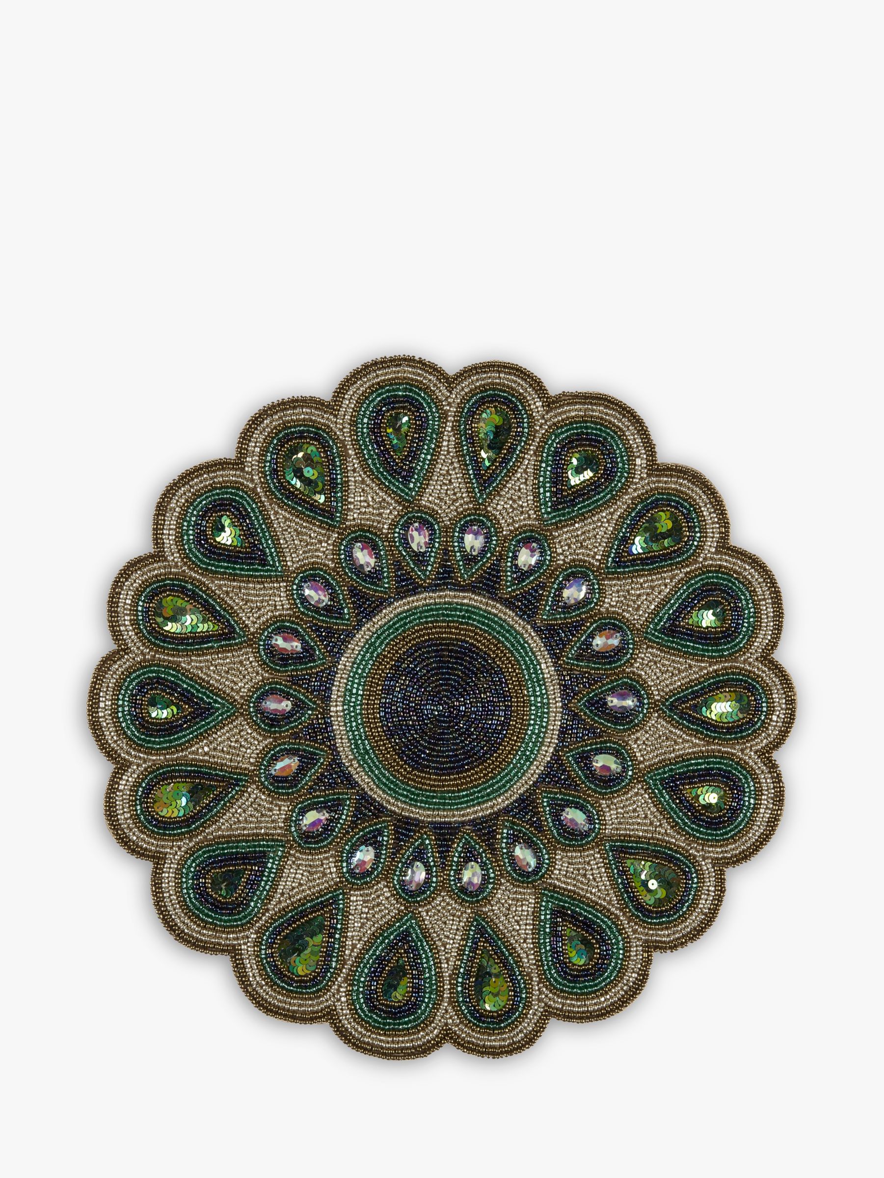 John Lewis Partners Peacock Glass Bead Round Placemat 36cm At