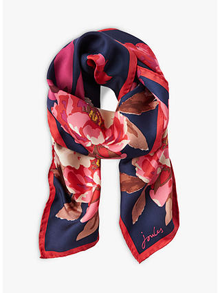 Joules Bircham Bloom Silk Square Scarf, French Navy/Multi